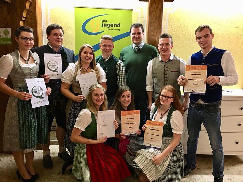 Karoline Kranabetter, Daniel Windhaber, Lisa Zink, Matthias Windhaber, Peter Windhaber, Andreas Hofer, Hannes Höfler vordere Reihe: Sabrina Greimel, Carina Tandl, Magdalena Allmer